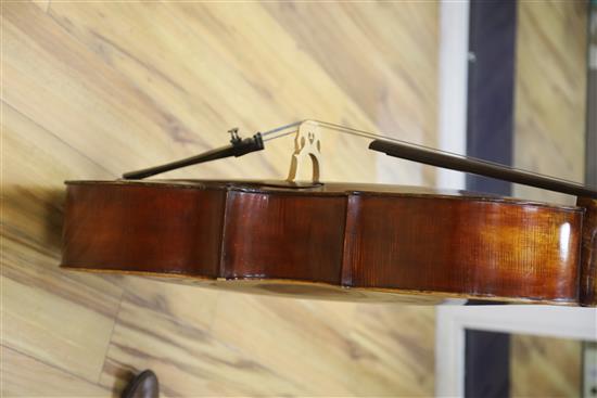 A 19th century German cello labelled Neuner und Hornsteiner and a Stradivarius label, hard cased.